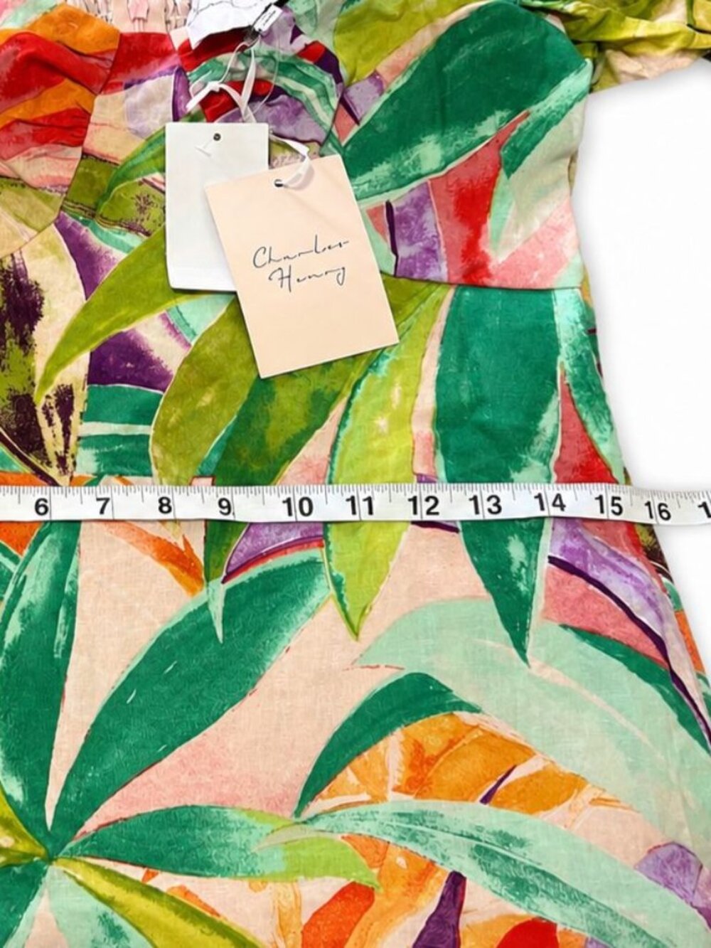 Charles Henry Tropical Puff Sleeve Midi Dress Size M NWT - Picture 6 of 6